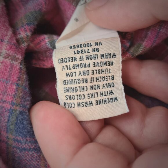 L.L.Bean Women Pink&Blue Plaid Flannel Shirt Collarless Neckline Preppy Western - Picture 6 of 14
